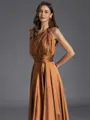 Show-stopping A-line One-Shoulder Pleated Floor-Length Silk Like Satin Bridesmaid Dress