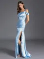 Captivating Sheath One-Shoulder Pleated Floor-Length Silk like Satin Bridesmaid Dress