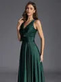 Striking A-line V-Neck Pleated Floor-Length Silk like Satin Bridesmaid Dress