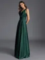 Striking A-line V-Neck Pleated Floor-Length Silk like Satin Bridesmaid Dress