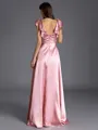 Aristocratic A-line Square Short Sleeves Floor-Length Silk like Satin Bridesmaid Dress