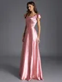 Aristocratic A-line Square Short Sleeves Floor-Length Silk like Satin Bridesmaid Dress