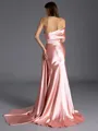 Splendiferous Sheath One-Shoulder Pleated Sweep Train Silk like Satin Bridesmaid Dress