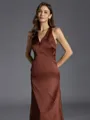 Unforgettable A-line V-Neck Floor-Length Silk like Satin Bridesmaid Dress