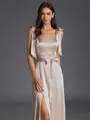 Fashion-forward A-line Square Bow Floor-Length Silk Like Satin Bridesmaid Dress
