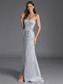 Unique Sheath Straight Pleated Floor-Length Satin Corset Bridesmaid Dress