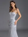 Unique Sheath Straight Pleated Floor-Length Satin Corset Bridesmaid Dress