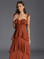 Stunning A-line Straps Cascading Ruffles Floor-Length Chiffon Bridesmaid Dress