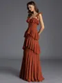 Stunning A-line Straps Cascading Ruffles Floor-Length Chiffon Bridesmaid Dress