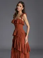 Stunning A-line Straps Cascading Ruffles Floor-Length Chiffon Bridesmaid Dress