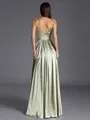 Glamorous A-line V-Neck Pleated Floor-Length Silk Like Satin Bridesmaid Dress
