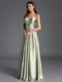 Glamorous A-line V-Neck Pleated Floor-Length Silk Like Satin Bridesmaid Dress