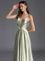 Glamorous A-line V-Neck Pleated Floor-Length Silk Like Satin Bridesmaid Dress