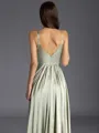 Glamorous A-line V-Neck Pleated Floor-Length Silk Like Satin Bridesmaid Dress