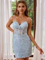 Sheath Tight V-neck Tulle Corset Short/Mini Homecoming Dress With Appliques Lace