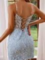 Sheath Tight V-neck Tulle Corset Short/Mini Homecoming Dress With Appliques Lace