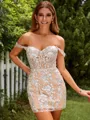 Alluring Sheath Off-the-Shoulder Corset Short/Mini Homecoming Dress With Sequins
