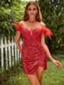 Teasing Sheath Off-the-Shoulder Sequins Corset Short/Mini Homecoming Dress With Slit