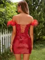 Teasing Sheath Off-the-Shoulder Sequins Corset Short/Mini Homecoming Dress With Slit