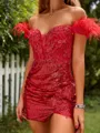 Teasing Sheath Off-the-Shoulder Sequins Corset Short/Mini Homecoming Dress With Slit