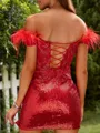Teasing Sheath Off-the-Shoulder Sequins Corset Short/Mini Homecoming Dress With Slit