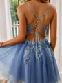 Princess A-line V-neck Tulle Short/Mini Homecoming Dress With Appliques Lace