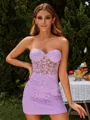 Modern Sheath Sweetheart Satin Corset Short/Mini Homecoming Dress With Appliques Lace