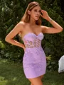 Modern Sheath Sweetheart Satin Corset Short/Mini Homecoming Dress With Appliques Lace
