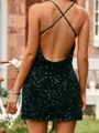Sophisticated Sheath V-neck Velvet Sequins Short/Mini Homecoming Dress With Slit