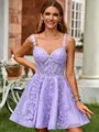 Princess A-line V-neck Tulle Corset Short/Mini Homecoming Dress With Appliques Lace