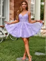 Princess A-line V-neck Tulle Corset Short/Mini Homecoming Dress With Appliques Lace