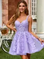 Princess A-line V-neck Tulle Corset Short/Mini Homecoming Dress With Appliques Lace
