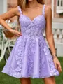 Princess A-line V-neck Tulle Corset Short/Mini Homecoming Dress With Appliques Lace