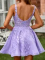 Princess A-line V-neck Tulle Corset Short/Mini Homecoming Dress With Appliques Lace