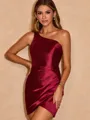 Elegant Sheath One-Shoulder Silk Like Satin Short/Mini Homecoming Dress With Pleated