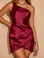 Elegant Sheath One-Shoulder Silk Like Satin Short/Mini Homecoming Dress With Pleated