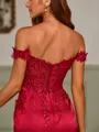 Minimalist Sheath Off-the-Shoulder Silk like Satin Corset Short/Mini Homecoming Dress With Appliques Lace