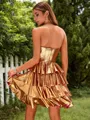 A-line Charming Sweetheart Metallic Satin Short/Mini Homecoming Dress With Cascading Ruffles