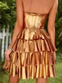A-line Charming Sweetheart Metallic Satin Short/Mini Homecoming Dress With Cascading Ruffles