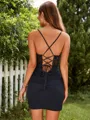 Contemporary Sheath V-neck Jersey Corset Short/Mini Homecoming Dress With Appliques Lace