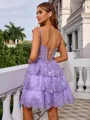 A-line Princess Spaghetti Straps Lace Corset Short/Mini Homecoming Dress With Appliques Lace