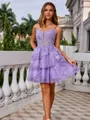 A-line Princess Spaghetti Straps Lace Corset Short/Mini Homecoming Dress With Appliques Lace