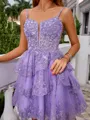 A-line Princess Spaghetti Straps Lace Corset Short/Mini Homecoming Dress With Appliques Lace