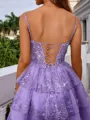 A-line Princess Spaghetti Straps Lace Corset Short/Mini Homecoming Dress With Appliques Lace