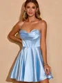 A-line Princess Cowl Silk like Satin Corset Short/Mini Homecoming Dress With Pleated