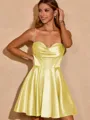 A-line Princess Cowl Silk like Satin Corset Short/Mini Homecoming Dress With Pleated