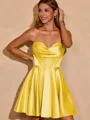 A-line Princess Cowl Silk like Satin Corset Short/Mini Homecoming Dress With Pleated
