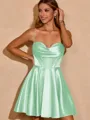 A-line Princess Cowl Silk like Satin Corset Short/Mini Homecoming Dress With Pleated