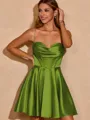 A-line Princess Cowl Silk like Satin Corset Short/Mini Homecoming Dress With Pleated