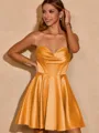 A-line Princess Cowl Silk like Satin Corset Short/Mini Homecoming Dress With Pleated